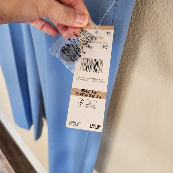 Le Suit Blue Contrast Tipped 2 Piece Pant Suit Set Size 12P NWT Office - Picture 5 of 14